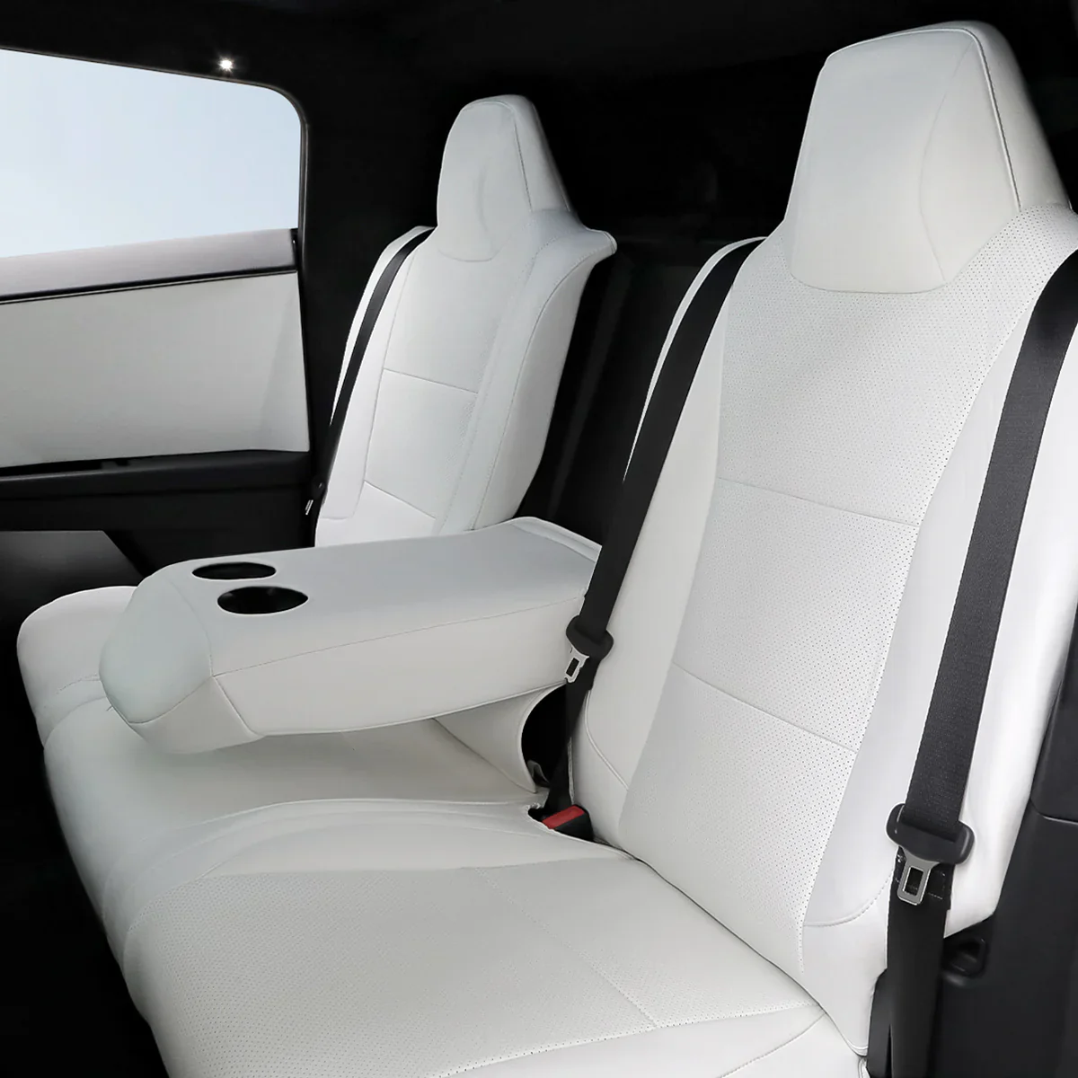 Tesla Cybertruck White Interior Seat Cover Set - Embroidered Edition - Image 2