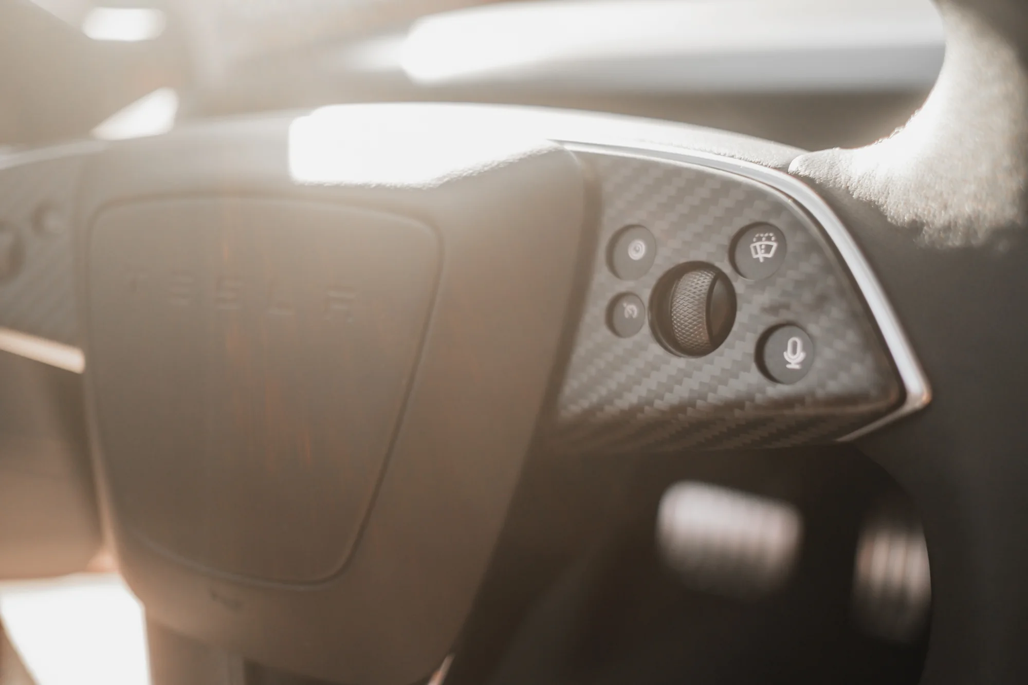 Tesla Model 3 Genuine Dry Carbon Fiber Steering Wheel Button Covers - Image 3