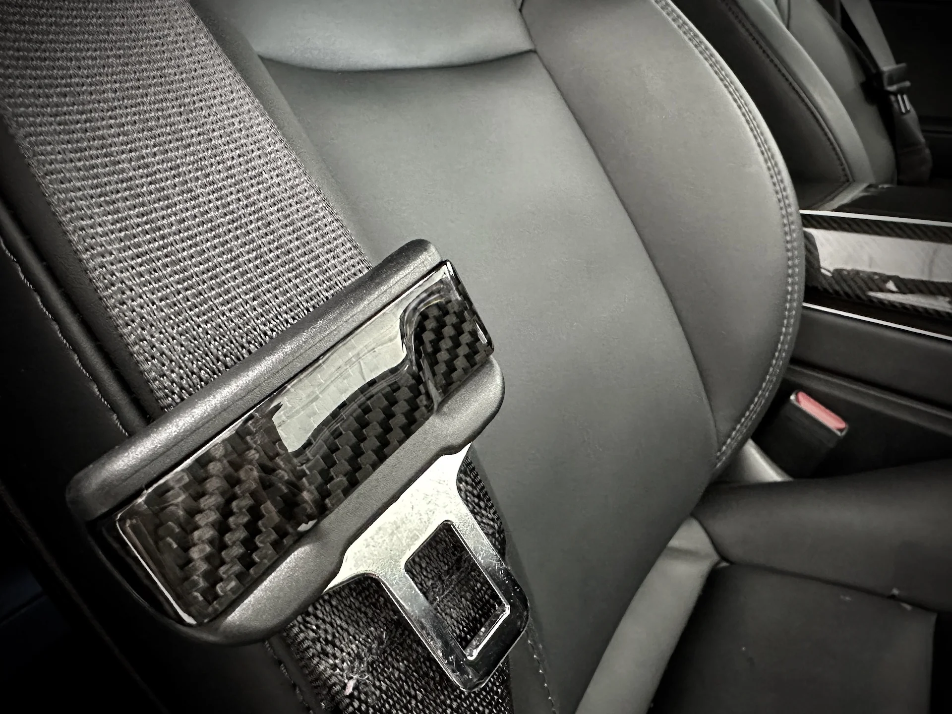 Tesla Model Y Real Carbon Fiber Seat Belt Fascia Cover (2pc) - Image 3